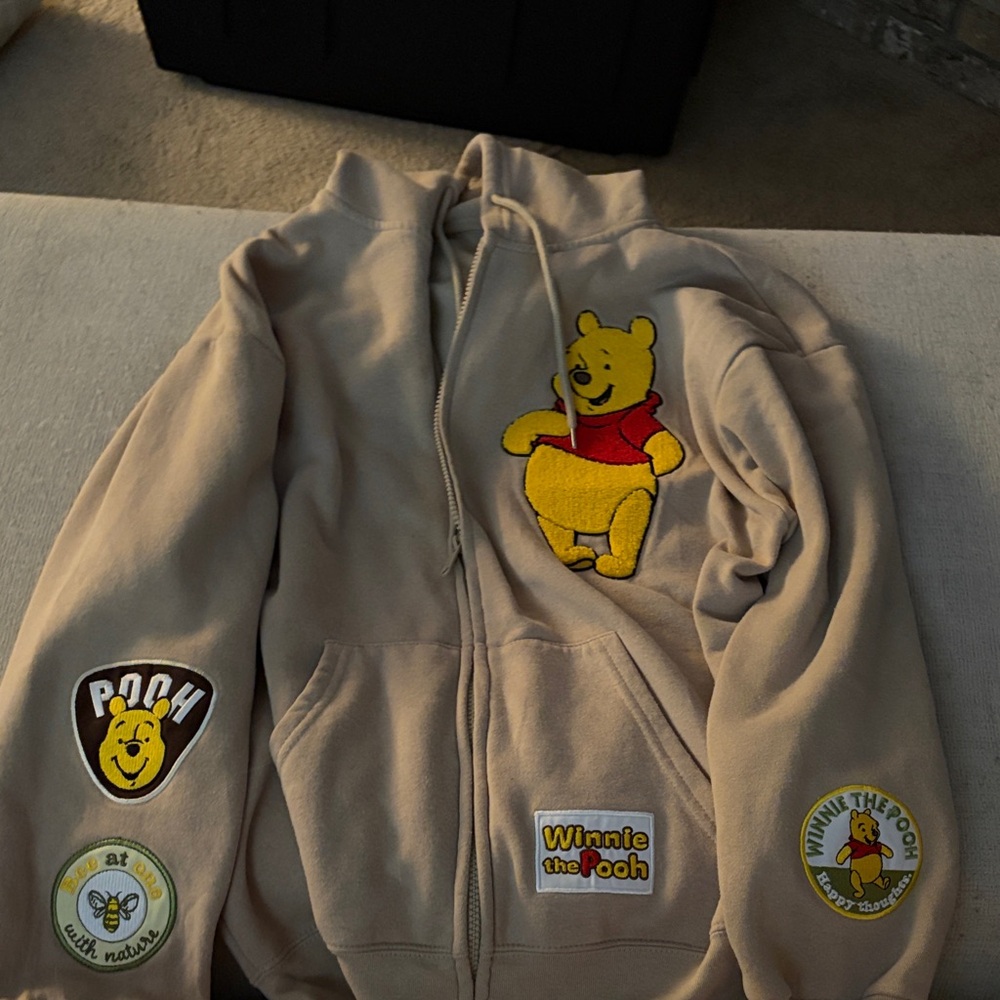 Disney Beige Winnie the Pooh Appliqué Zip Hoodie